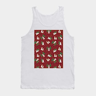 Christmas Trees, Snowman Pattern - Red Tank Top